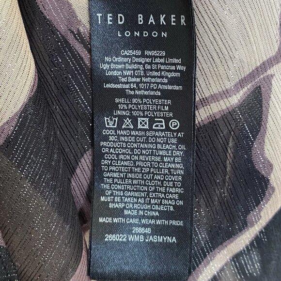 TED BAKER LONDON Jasmyna Metallic Purple/Black Ruffle Shimmer Top Medium - Picture 6 of 7